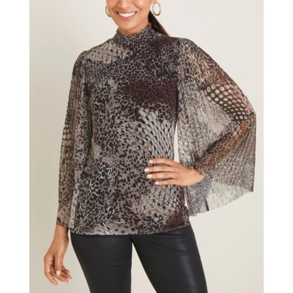 NWT Chico's Cheetah and Snake Print Mesh Knit Ladies Career Party Blouse, S - Picture 1 of 9